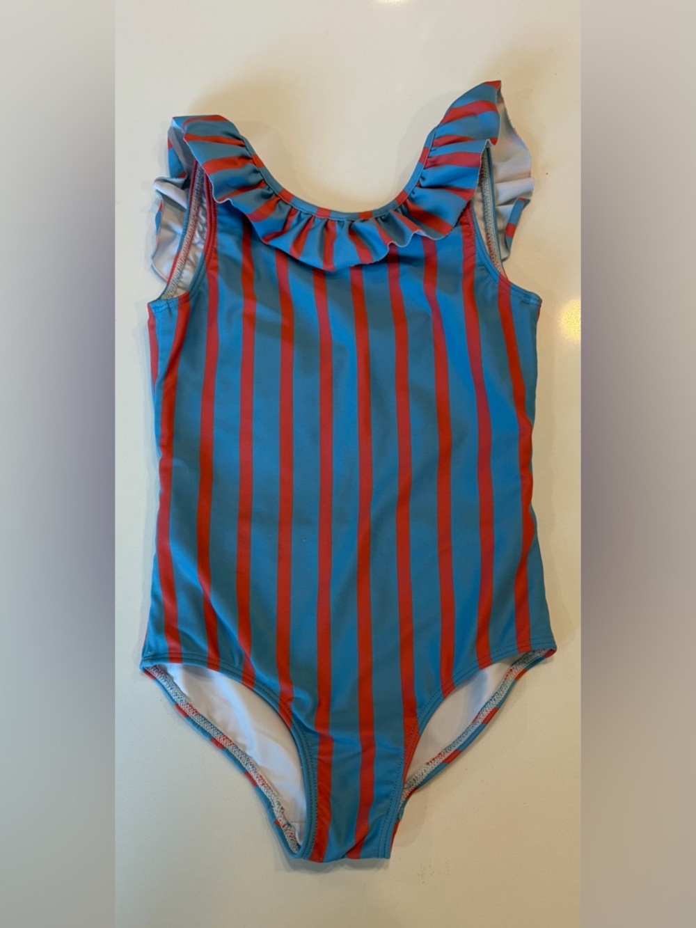 Minnow Kids Blue & Red Stripe Ruffle One-Piece Swimsuit